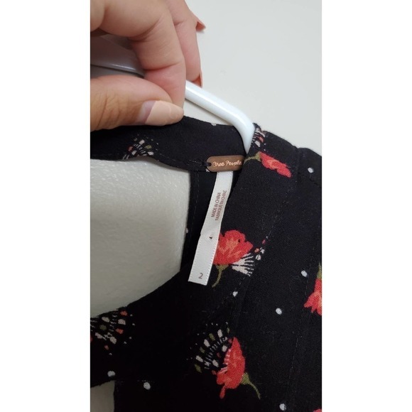 Free People Tegan Black Red Floral Gingko‎ Poppy Mini Dress, Sz S - Picture 4 of 8